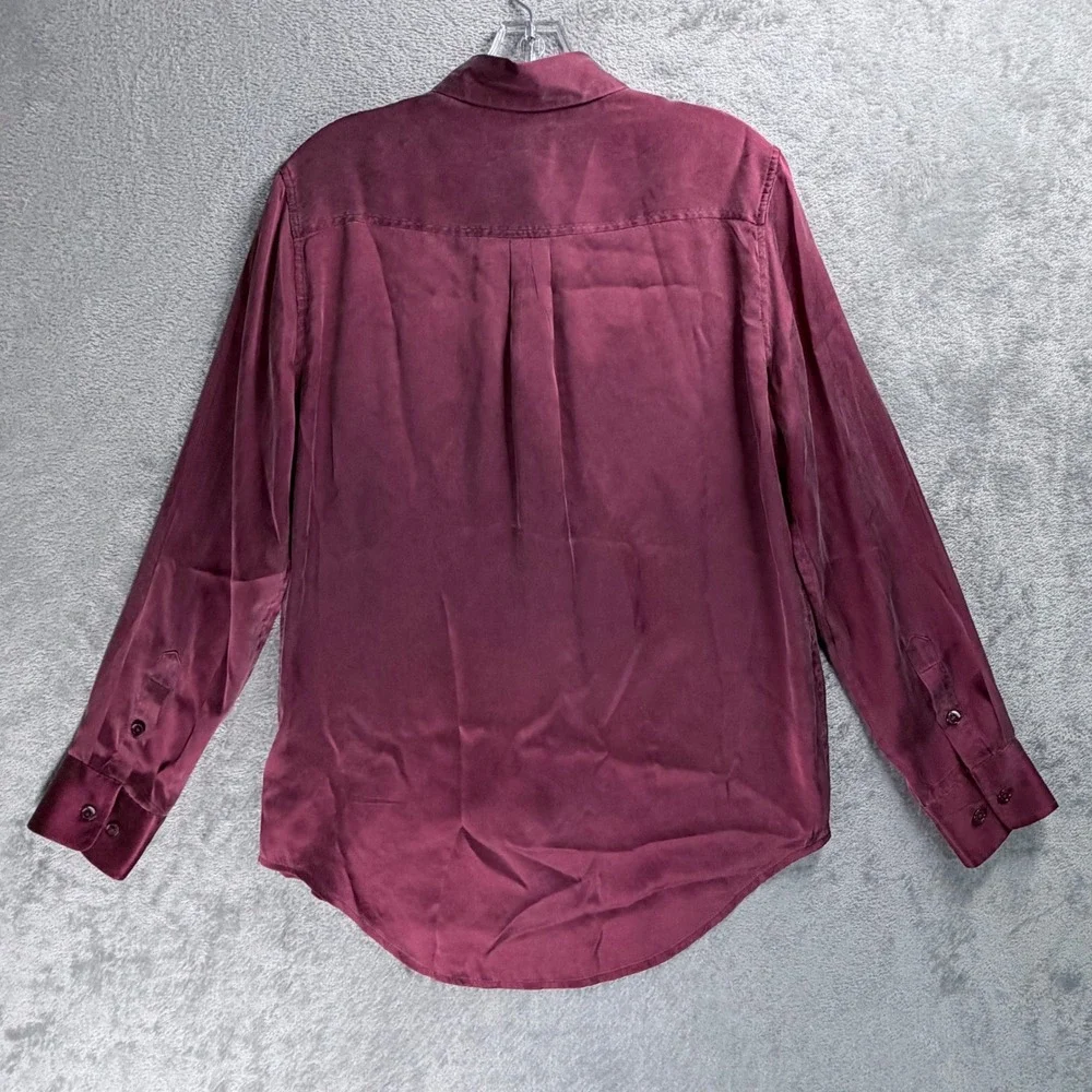 Equipment Femme Shirt Women XS Burgundy Silk Long Sleeve Button Down Pockets
